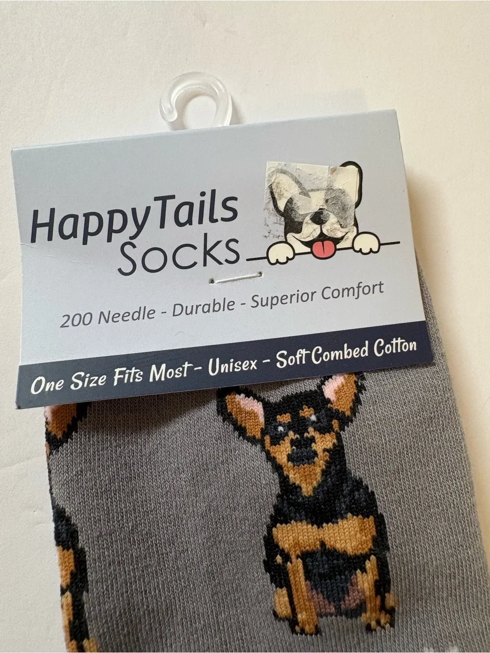 Happy Tails Novelty Dog Print Crew Socks - Gray with Tan Accents OSFM